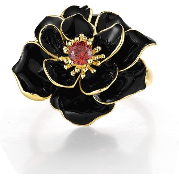 925 Sterling Silver Enamel Flower Statement Ring for Women - Picture 2 of 4